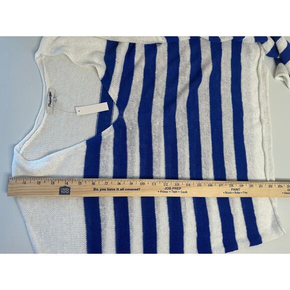 Madewell NWT Linen V-Neck Sweater White Blue Long Sleeve Winter Comfort XL - Picture 6 of 8